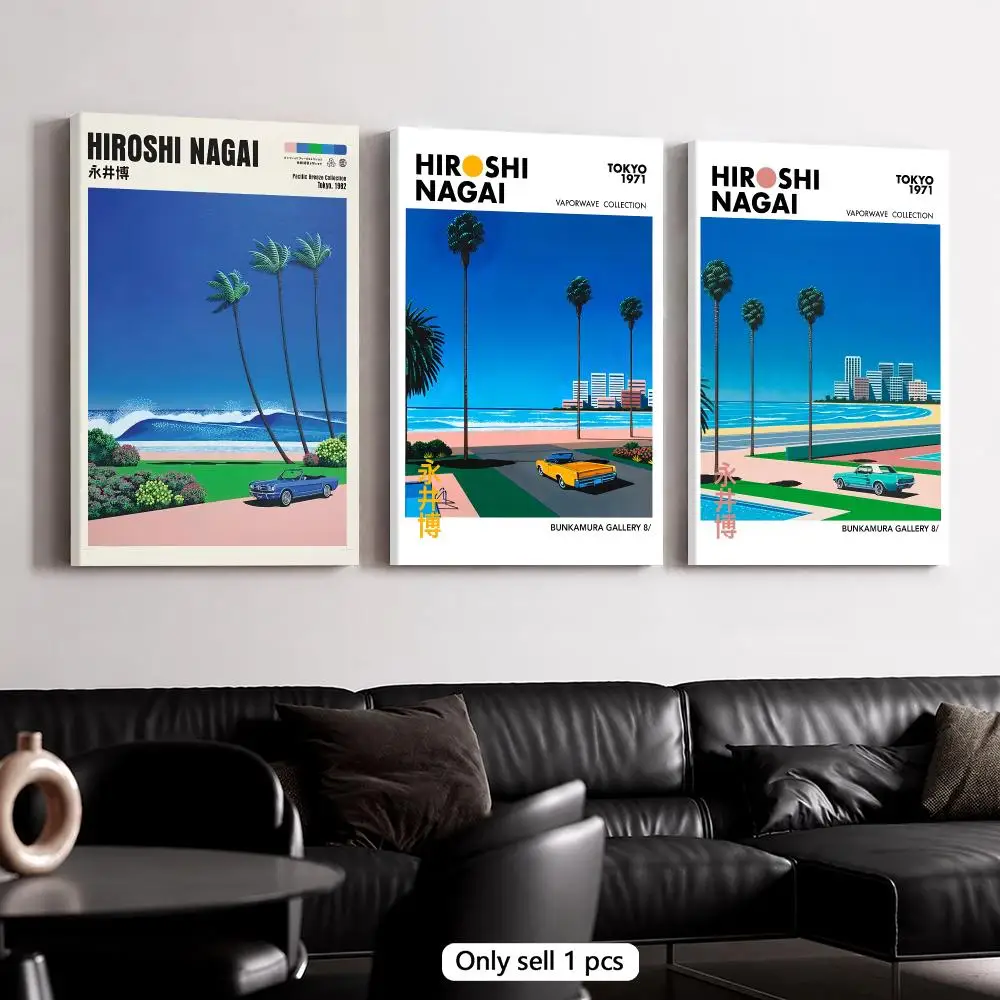 Geometric Wall Art - H-Hiroshi Nagai Coastal City Scene Framed