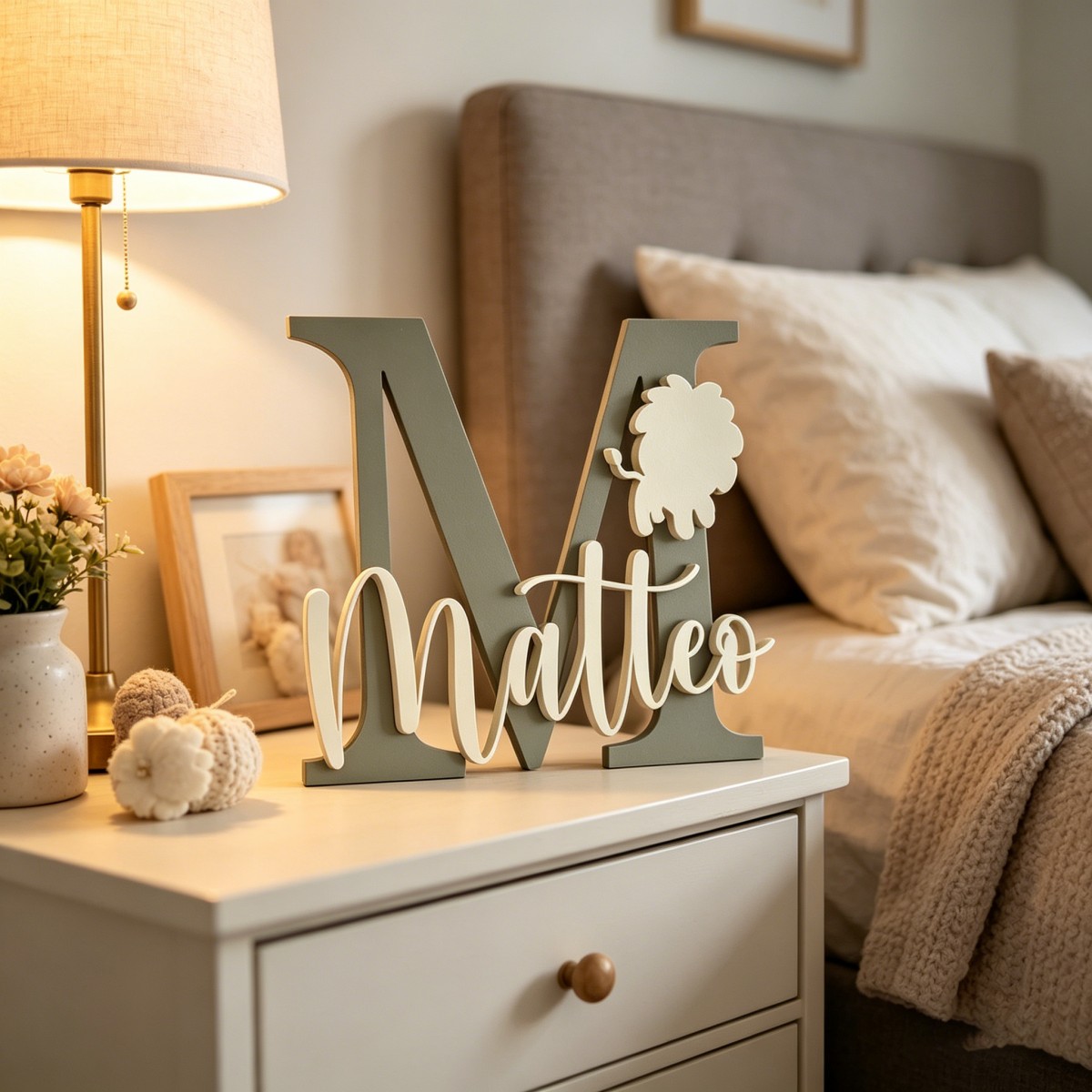 Home Decor For Birthday - 1Pc Custom Lion Name & Initial