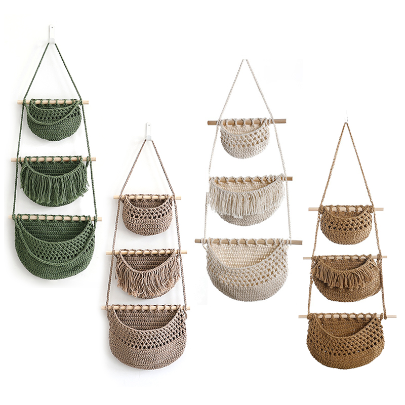 Hand-Woven Cotton Rope 3-Tier  - đánh giá và giá Woven Wall Basket