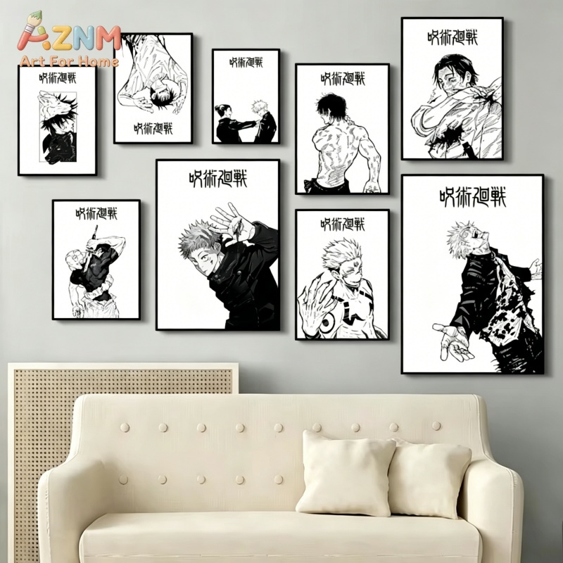 AZNM Jujutsu Kaisen Black Whit - đánh giá và giá Geometric Wall Art